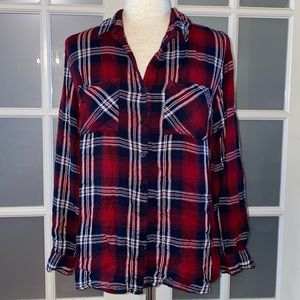 GUC Women’s size Medium, Charlotte Russe, Red and Blue Plaid Flannel Button Down